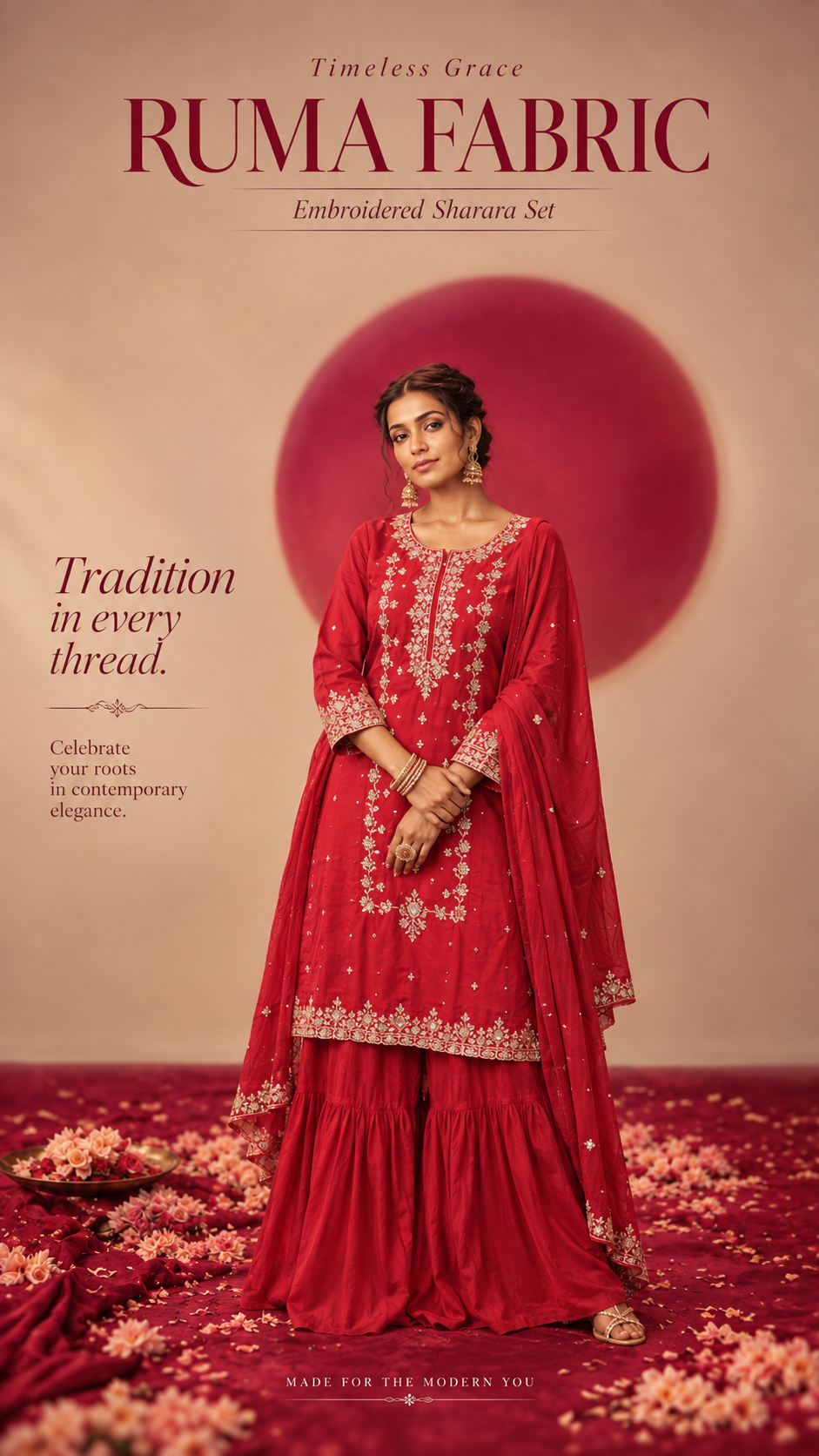 Metallic Gold-Olive Silk Suit with Red Embroidered Dupatta