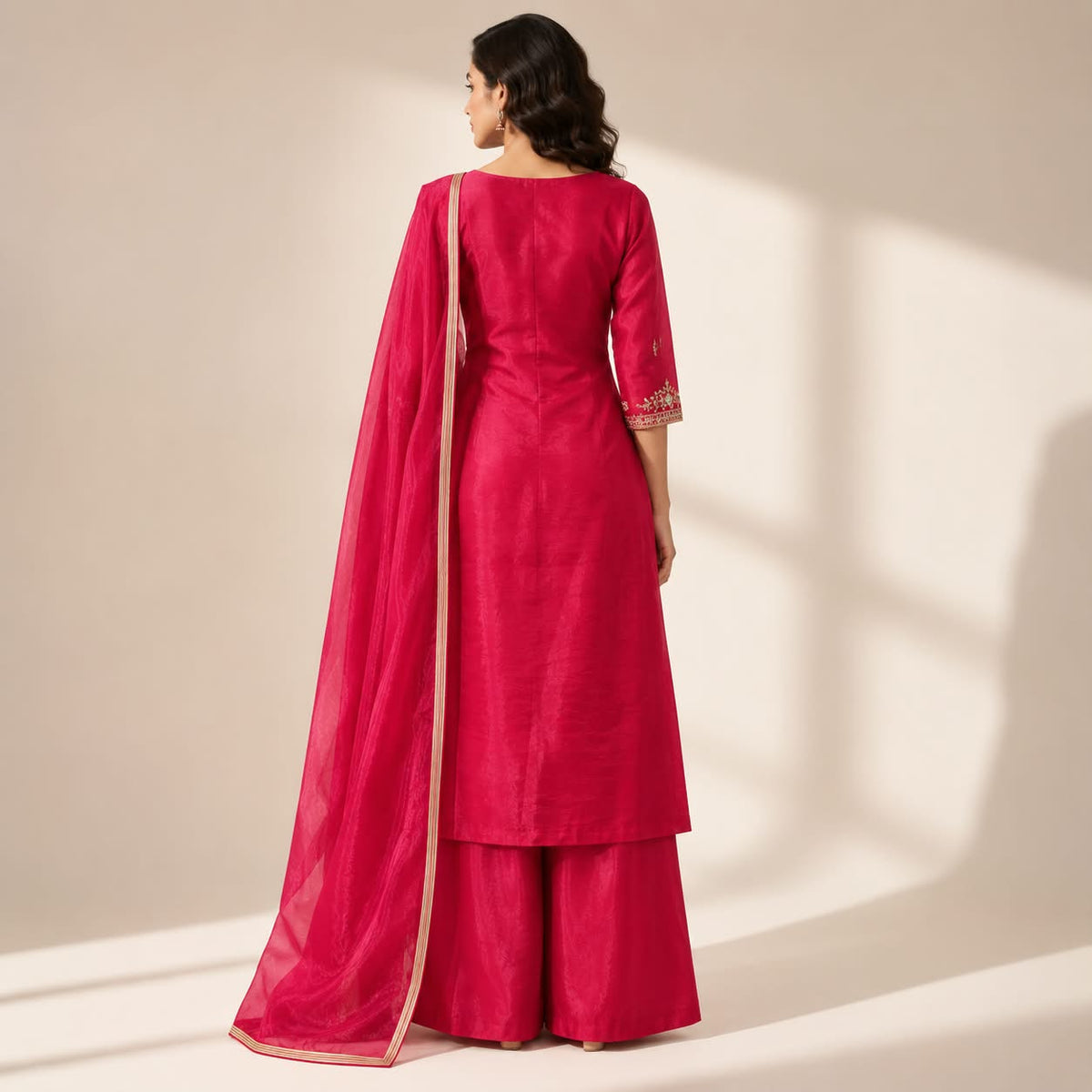 Festive Rani Pink Sharara Suit Set with Elegant Zari & Sequin Work