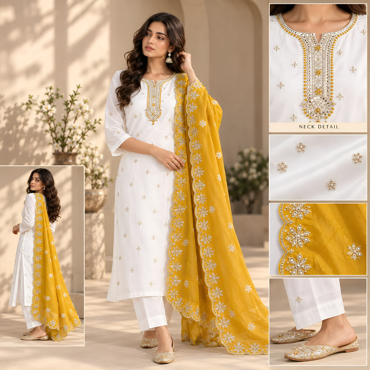 Royal IVORY BICHITRA SILK KURTI SET WITH MUSTARD YELLOW DUPATTA
