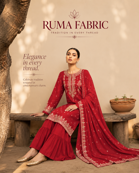 Metallic Gold-Olive Silk Suit with Red Embroidered Dupatta
